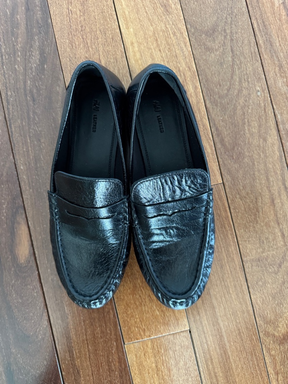 Womens Black Leather Penny Loafers